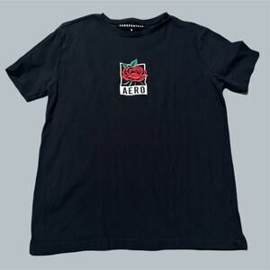 Aeropostale Womens Rose Black TShirt Top red design round neck 100% cotton small